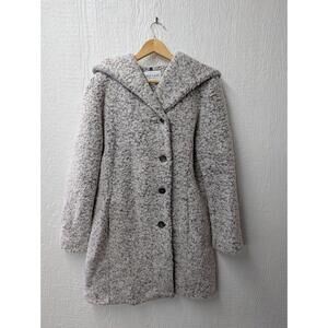 Cole Haan Gray Boucle Wool Blend Winter Coat With Hood Women's Size 12